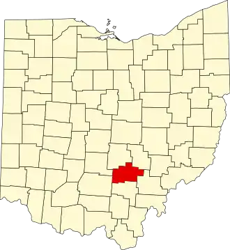 State map highlighting Hocking County