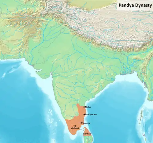 Greatest extent of the Pandya Empire, 13th Century[1]
