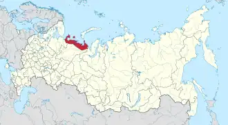 Map showing Nenetsia in Russia