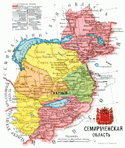 1913 Russian map of Semirechenskaya including the Ili and "Iliyskiy"