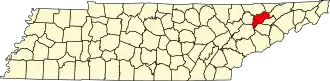 State map highlighting Grainger County