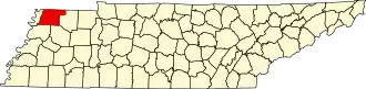 State map highlighting Obion County
