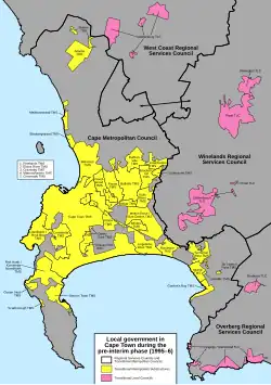 The "pre-interim phase" (1995–96), in which local authorities were transformed into Transitional Metropolitan Substructures under the Cape Metropolitan Council (CMC).