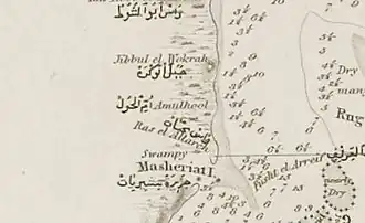 Umm Al Houl depicted as Amulhool in an 1829 map.