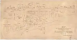 1873 map of the Plaza, including course of Zanja Madre