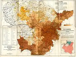 Propaganda map of a Polish government's institute from 1929, claiming to show the number of Poles in Lithuania, extrapolated from the elections to the Lithuanian Seimas in 1923, the Polish Sejm in 1922 and censuses in 1921.