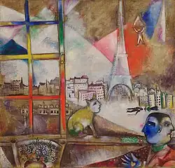 Marc Chagall, 1913, Paris par la fenêtre (Paris Through the Window), oil on canvas, 136 × 141.9 cm, Solomon R. Guggenheim Museum, New York