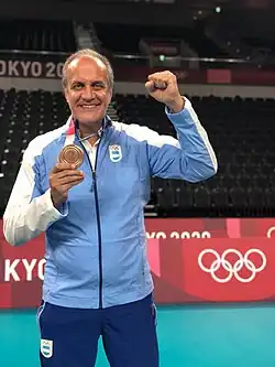 Head Coach Marcelo Méndez with bronze medal at the 2020 Summer Olympics