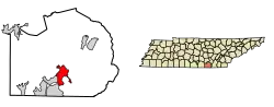 Location of Jasper in Marion County, Tennessee.