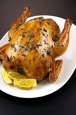 A roasted whole chicken.