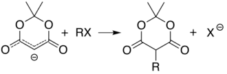 Alkylation of Meldrum's anion at carbon 5 alkyl halide