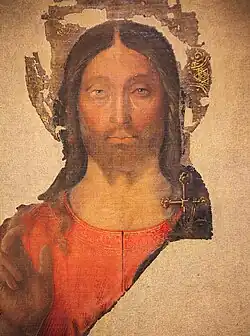 Melozzo da Forlì, Salvator Mundi (c.&nbsp;1480–1482), Galleria Nazionale delle Marche, Palazzo Ducale, Urbino.[159][160][33]