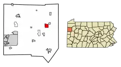 Location of Stoneboro in Mercer County, Pennsylvania.