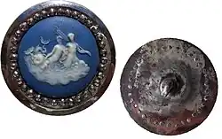 Wedgwood button with Boulton cut steels, depicting a mermaid & family, England,  1760. Diameter just over 32 mm (1")