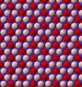 View of trioctahedral sheet structure of biotite. The binding sites for apical oxygen are shown as white spheres. Red spheres are hydroxide ions.