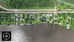 An aerial view of Midway Beach, taken on July 7, 2025