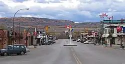 Looking south into downtown Dawson Creek, with the Mile "0" post