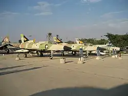 From left: IAI Kfir, IAI Nesher and Mirage IIICJ Shahak, the latter two were also in the 253 Squadron "Negev", IAF Museum at Hatzerim