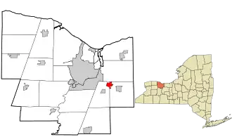 Location of East Rochester in Monroe County, and location of Monroe County in the state of New York