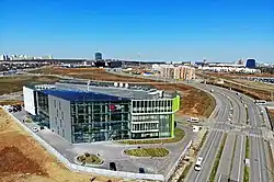Aerial photograph of the building and roads on the right-hand side