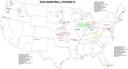 Image 26Map of NAIA Division II basketball teams. (from College basketball)