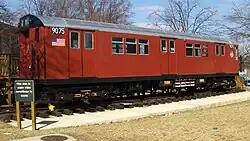 R33 #9075 on display at Queens Boro Hall/Queens County Supreme Court, prior to removal in 2022