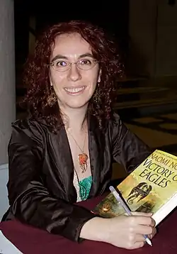 Image of Naomi Novik at a book signing event in Philadelphia, July 2008