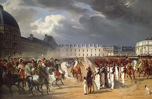 Napoleon at the Tuileries by Horace Vernet. The Horse of Saint Mark, then in Paris, visible on the right.