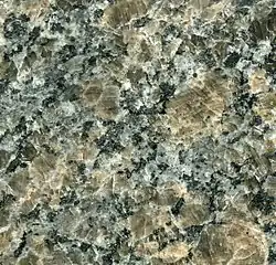 Charnockite (porphyritic quartz mangerite), sold as "Nara Brown Granite", quarried in southern Quebec