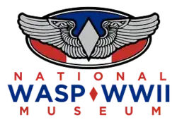 WASP badge above a red, white and blue oval with text reading "National WASP WWII Museum"