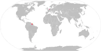 A map showing the member states of the Dutch Language Union (red)