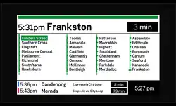 Newer style colour LCD PID used on the platforms at Flinders Street Station