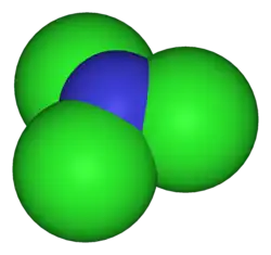Space-filling model of nitrogen trichloride