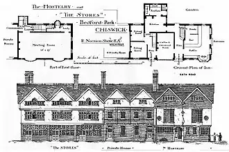 Norman Shaw's plan for Bedford Park Stores and Hostelry, 1880
