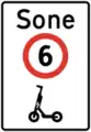 Speed limit zone for small electric vehicles Speed limit of 6 km/h (3.7 mph) for small electric vehicles until of end of speed limit zone.