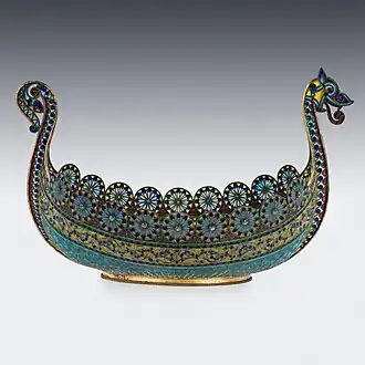 A silver & plique-a-jour enamel viking boat by David Andersen
