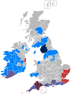 Map of the British Isles showing affected regions