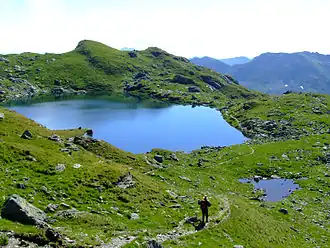 The Upper Wildalm Lake (2,324 m) just below the summit