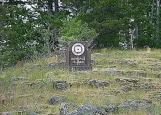 A small sign marking Octopus Provincial Park in the center of a clearing