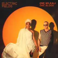 The cover artwork for "One Milkali (One Blood)". The cover features Fielding in traditional Aboriginal clothing and Ross in a checkered shirt. Behind the duo is a background of a yellow circle.
