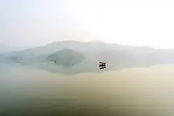 Early morning at Begnas lake presented in minimalist approach