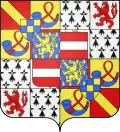 Arms of Rene of Orange-Nassau-Breda (1530–1544): overall in the center as an escutcheon is the quartered arms of Nassau and Vianden/Breda.