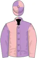 Mauve and pink (halved), reversed sleeves, quartered cap