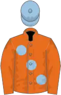 Orange, large light blue spots, light blue cap