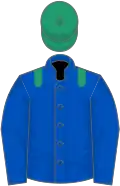 Royal blue, emerald green epaulets, emerald green cap