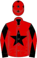 Red, black star, black and red diabolo on sleeves, red cap, black stars