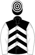 Black and white chevrons, white sleeves, hooped cap