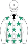 White, emerald green stars, white sleeves