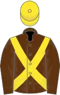 Brown, yellow cross-belts and cap