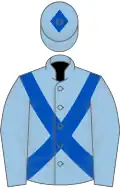 Light blue, royal blue cross-belts and diamond on cap